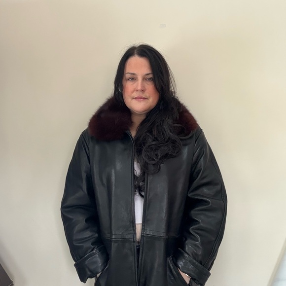 Marc‎ New York Black Leather Jacket with Fur Collar size M - Picture 1 of 12